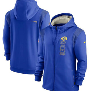 Men's Los Angeles Rams 2021 Royal Sideline Team Performance Full-Zip Hoodie