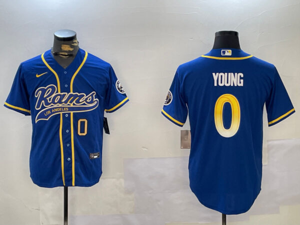 Men's Los Angeles Rams #0 Byron Young Royal Cool Base Stitched Baseball Jerseys