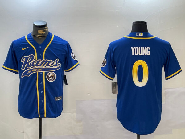 Men's Los Angeles Rams #0 Byron Young Royal Cool Base Stitched Baseball Jerseys
