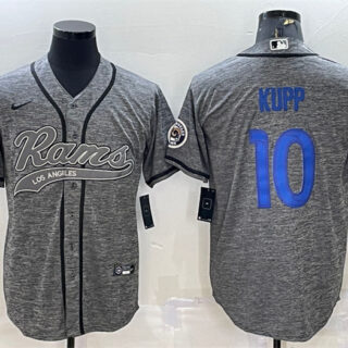 Men's Los Angeles Rams #10 Cooper Kupp Grey With Patch Cool Base Stitched Baseball Jersey