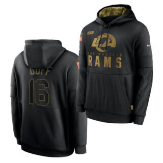 Men's Los Angeles Rams #16 Jared Goff 2020 Salute To Service Black Sideline Performance Pullover Hoodie