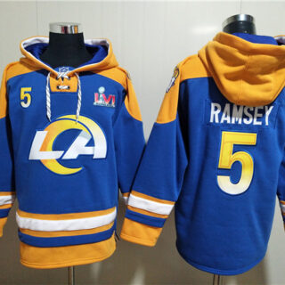 Men's Los Angeles Rams #5 Jalen Ramsey 2022 Royal Super Bowl LVI Champions Pullover Hoodie