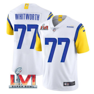 Men's Los Angeles Rams #77 Andrew Whitworth 2022 White Super Bowl LVI Vapor Limited Stitched Jersey