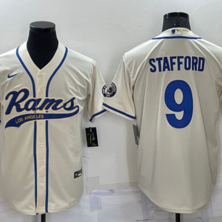 Men's Los Angeles Rams #9 Matthew Stafford Bone Cool Base Stitched Baseball Jersey