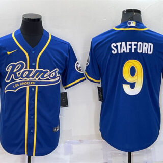 Men's Los Angeles Rams #9 Matthew Stafford Royal With Patch Cool Base Stitched Baseball Jersey