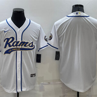 Men's Los Angeles Rams Blank White With Patch Cool Base Stitched Baseball Jersey