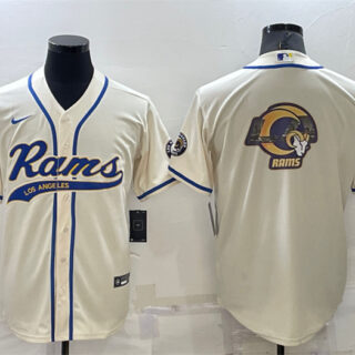 Men's Los Angeles Rams Bone Team Big Logo With Patch Cool Base Stitched Baseball Jersey