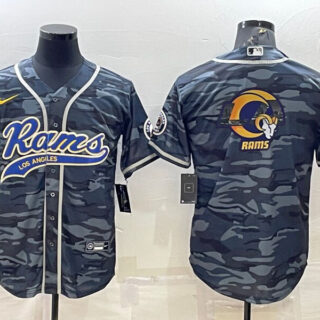 Men's Los Angeles Rams Grey Camo Team Big Logo With Patch Cool Base Stitched Baseball Jersey