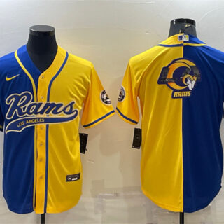 Men's Los Angeles Rams Royal Yellow Split Team Big Logo With Patch Cool Base Stitched Baseball Jersey