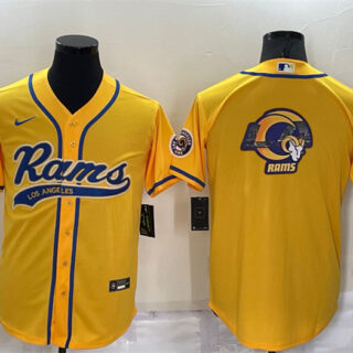Men's Los Angeles Rams Yellow Team Big Logo With Patch Cool Base Stitched Baseball Jersey