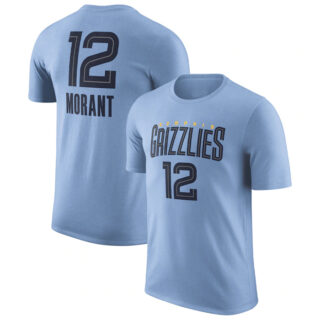 Men's Memphis Grizzlies #12 Ja Morant Light Blue 2022 23 Statement Edition Name & Number T-Shirt