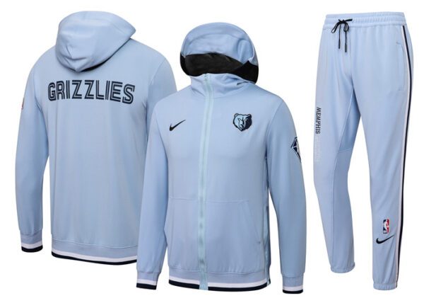 Men's Memphis Grizzlies 75th Anniversary Blue Performance Showtime Full-Zip Hoodie Jacket And Pants Suit
