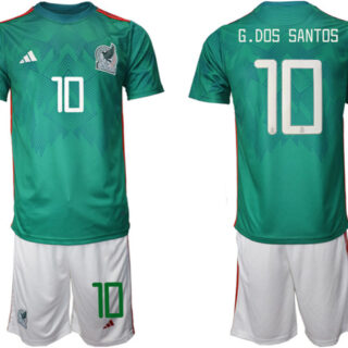 Men's Mexico #10 D.Dos Santos Green Home Soccer Jersey Suit