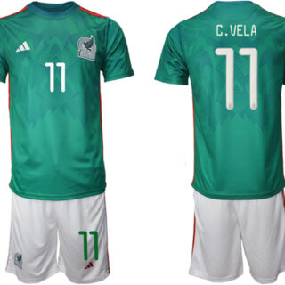 Men's Mexico #11 C.Vela Green Home Soccer Jersey Suit 1