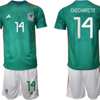 Men's Mexico #14 Chicharito Green Home Soccer Jersey Suit
