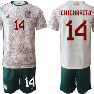 Men's Mexico #14 Chicharito White Away Soccer Jersey Suit