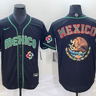 Men's Mexico Baseball 2023 Black Team Big Logo World Baseball Classic Stitched Jersey
