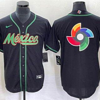 Men's Mexico Baseball 2023 Black World Baseball Classic Team Big Logo Stitched Jerseys 1