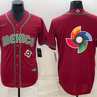 Men's Mexico Baseball 2023 Red World Baseball Big Logo Classic Replica Stitched Jersey