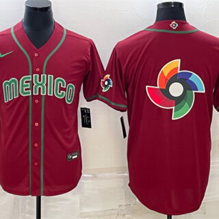 Men's Mexico Baseball 2023 Red World Baseball Big Logo With Patch Classic Replica Stitched JerseyS