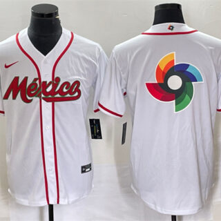 Men's Mexico Baseball 2023 White World Baseball Classic Team Big Logo Stitched Jersey 1