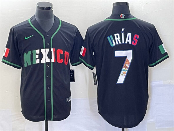 Men's Mexico Baseball #7 Julio Urías 2023 Black World Baseball With Patch Classic Stitched Jersey