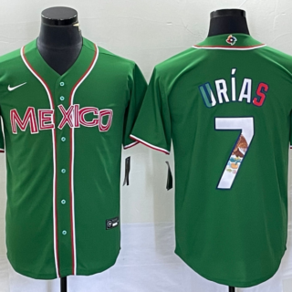 Men's Mexico Baseball #7 Julio Urías 2023 Green World Baseball With Patch Classic Stitched Jersey