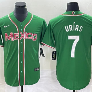 Men's Mexico Baseball #7 Julio Urías 2023 Green World Baseball With Patch Classic Stitched Jersey