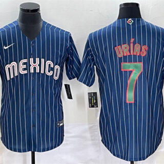 Men's Mexico Baseball #7 Julio Urías 2023 Navy World Baseball Classic Stitched Jersey 4