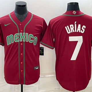 Men's Mexico Baseball #7 Julio Urías 2023 Red World Baseball Classic Replica Stitched Jersey