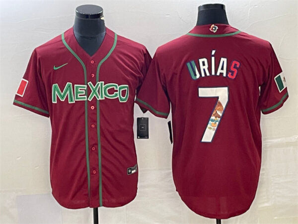 Men's Mexico Baseball #7 Julio Urías Red 2023 World Baseball Classic Stitched Jerseys