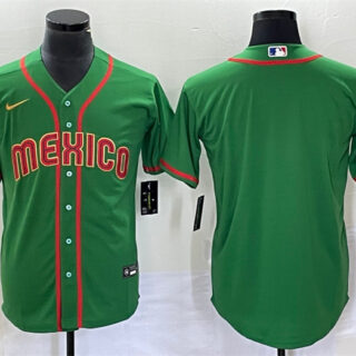 Men's Mexico Baseball Blank 2023 Green World Baseball With Patch Classic Stitched Jersey