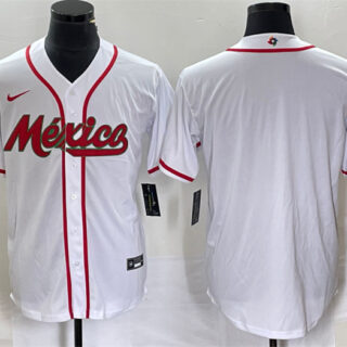Men's Mexico Baseball Blank 2023 White World Baseball Classic Stitched Jersey