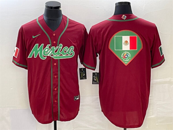 Men's Mexico Baseball Red 2023 World Baseball Classic Team Big Logo Stitched Jerseys