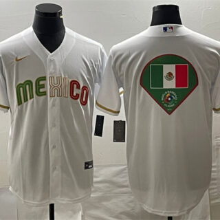 Men's Mexico Baseball White 2023 World Baseball Classic Team Big Logo Stitched Jersey 1