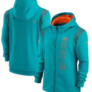 Men's Miami Dolphins 2021 Aqua Sideline Team Performance Full-Zip Hoodie