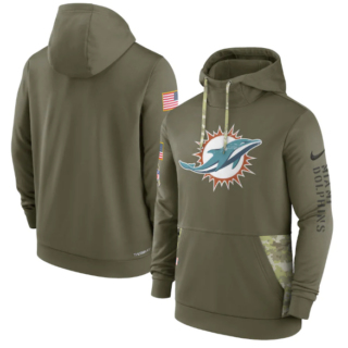 Men's Miami Dolphins 2022 Olive Salute To Service Therma Performance Pullover Hoodie