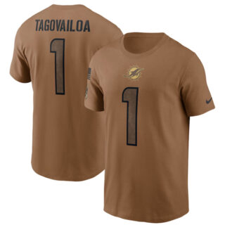 Men's Miami Dolphins #1 Tua Tagovailoa 2023 Brown Salute To Service Name & Number T-Shirt
