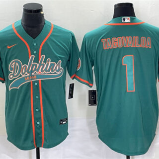 Men's Miami Dolphins #1 Tua Tagovailoa Aqua Cool Base Stitched Baseball Jersey