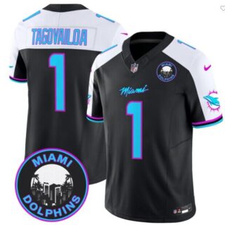 Men's Miami Dolphins #1 Tua Tagovailoa Black F.U.S.E. 'Miami Vice' Vapor Limited Stitched Football Jersey