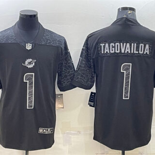 Men's Miami Dolphins #1 Tua Tagovailoa Black Reflective Limited Stitched Football Jersey