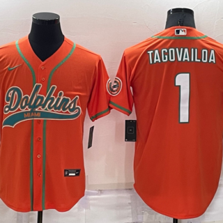 Men's Miami Dolphins #1 Tua Tagovailoa Orange Cool Base Stitched Baseball Jersey