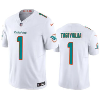 Men's Miami Dolphins #1 Tua Tagovailoa White 2023 F.U.S.E Vapor Limited Stitched Football Jersey