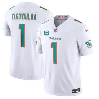 Men's Miami Dolphins #1 Tua Tagovailoa White F.U.S.E With 3-Star C Patch Vapor Limited Stitched Football Jersey