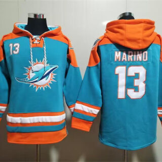 Men's Miami Dolphins #13 Dan Marino Aqua Lace-Up Pullover Hoodie