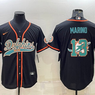 Men's Miami Dolphins #13 Dan Marino Black Team Big Logo With Patch Cool Base Stitched Baseball Jersey