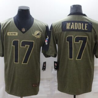 Men's Miami Dolphins #17 Jaylen Waddle 2021 Olive Salute To Service Limited Stitched Jersey