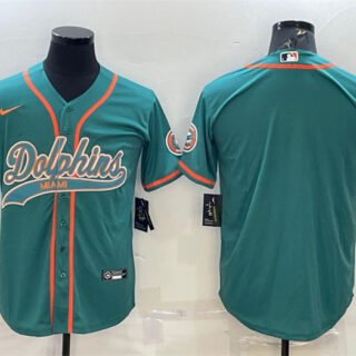Men's Miami Dolphins Blank Aqua With Patch Cool Base Stitched Baseball Jersey
