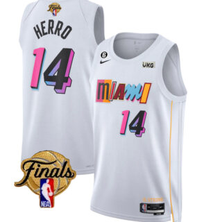Men's Miami Heat #14 Tyler Herro White 2023 Finals City Edition With NO.6 Patch Stitched Basketball Jersey