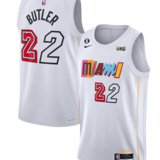 Men's Miami Heat #22 Jimmy Butler White 2022 23 City Edition With NO.6 Patch Stitched Jersey